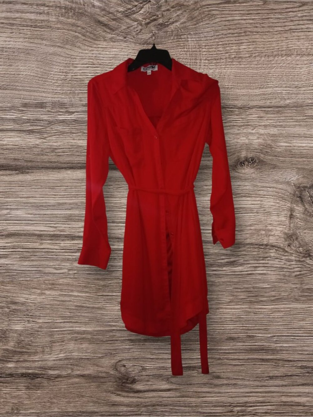 Express Portofino Shirt Dress Red Button Front Tie Waist Size XS